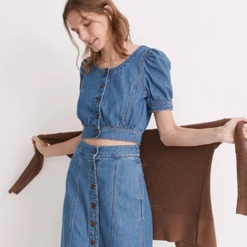 Madewell Denim Puff-Sleeve Crop Top